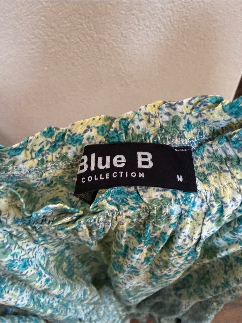Floral Off-Shoulder Mini Dress in Teal and Cream - Picture 2 of 3
